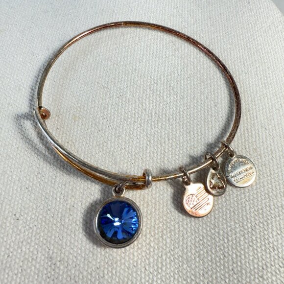 Alex And Ani Gold-Tone Expandable Bangle With Blue Crystal & Charm Accents - Picture 1 of 4